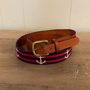 Brown Leather and Navy/Red Anchor Web Belt